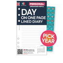 Day per page filofax Personal size compatible printed diary organiser refill insert 