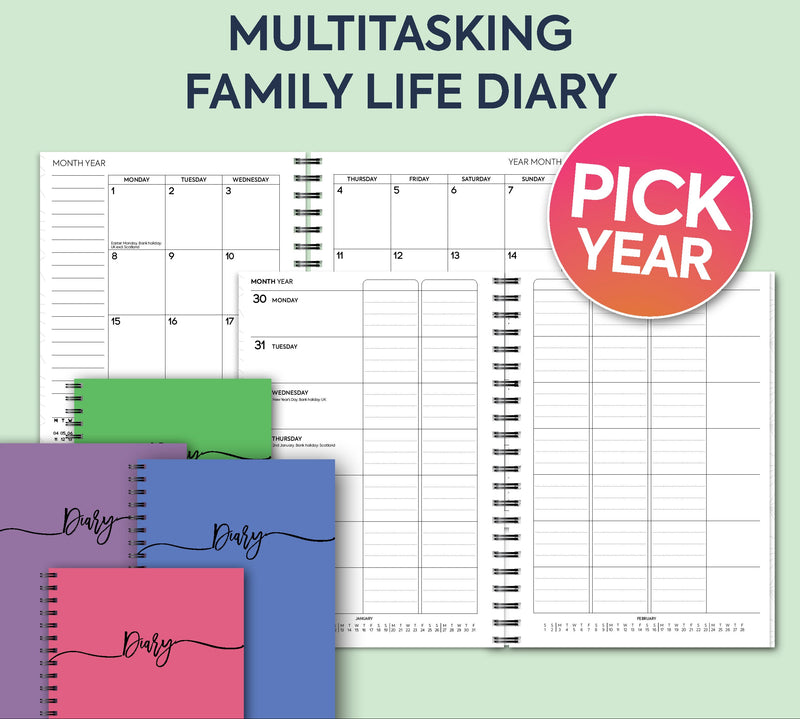 Week-to-view family life spiral diary Academic tax year 2025 2026 Select starting date