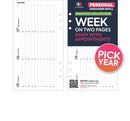Personal size Horizontal Week on two page diary with appointments organiser refill Filofax personal compatible
