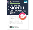 A5 size 2-year 2026-2027 Month On Two Pages diary organiser refill | Essential