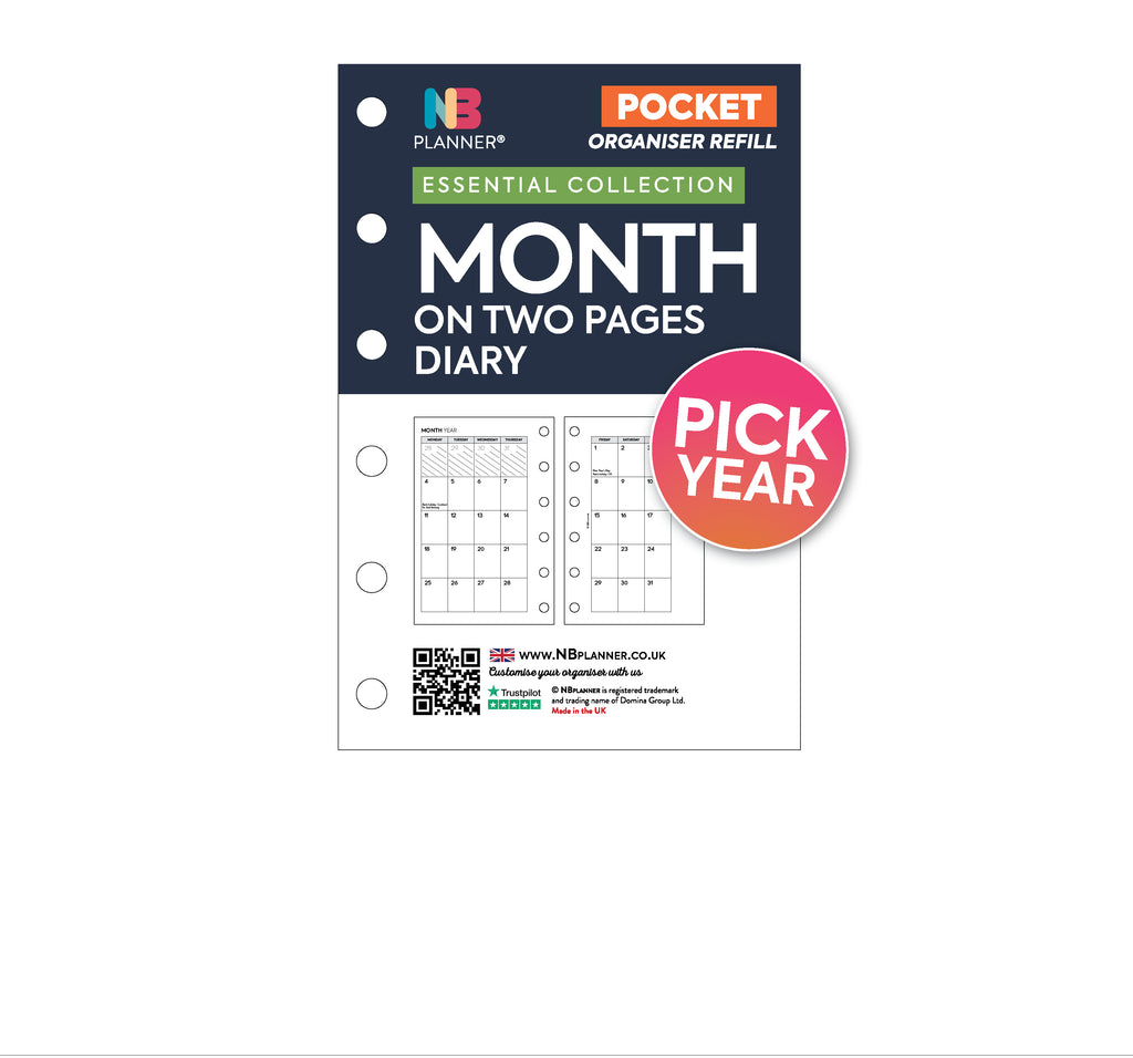 Pocket size 2-year Month on two pages diary organiser refill | Essenti