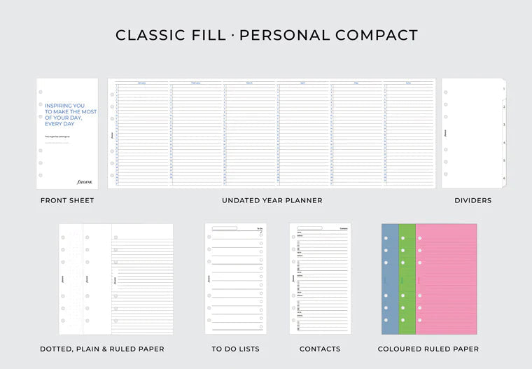 Filofax Saffiano Personal size Compact Organiser | Undated week to view | Raspberry