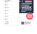 Academic 2026-2027 Week on one page diary organiser refill insert | Filofax PERSONAL size COMPATIBLE | 95 x 171mm