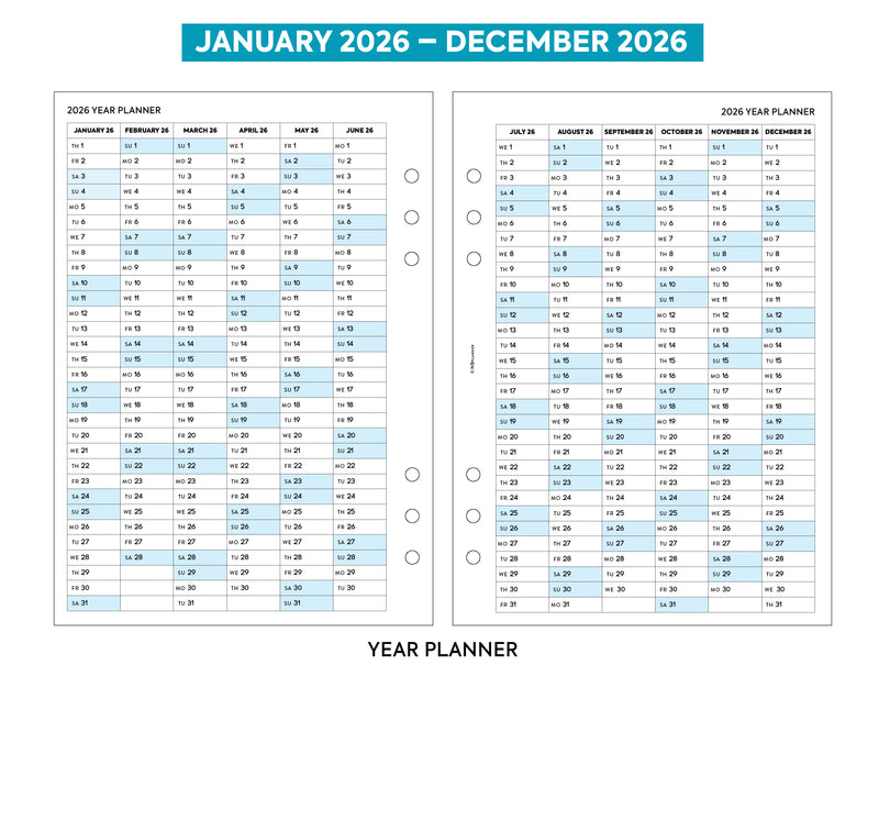 2026 A5 size Family life planner organiser diary refill insert Filofax A5 COMPATIBLE | Monthly/Weekly | UK holidays