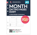 2027 A5 size month on two pages diary refill insert | Filofax A5 COMPATIBLE | 148 x 210mm