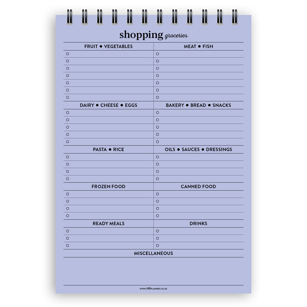 A5 groceries shopping list notepad | Spiral desk pad | Coloured and wh