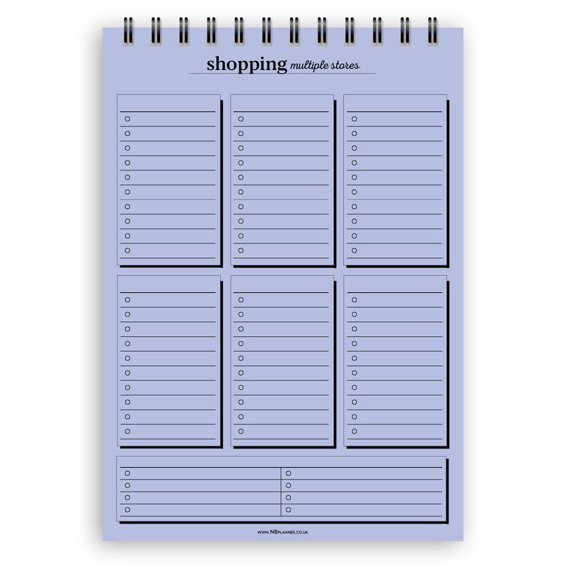 A5 multiple stores shopping list notepad | Spiral desk pad | Coloured and white paper