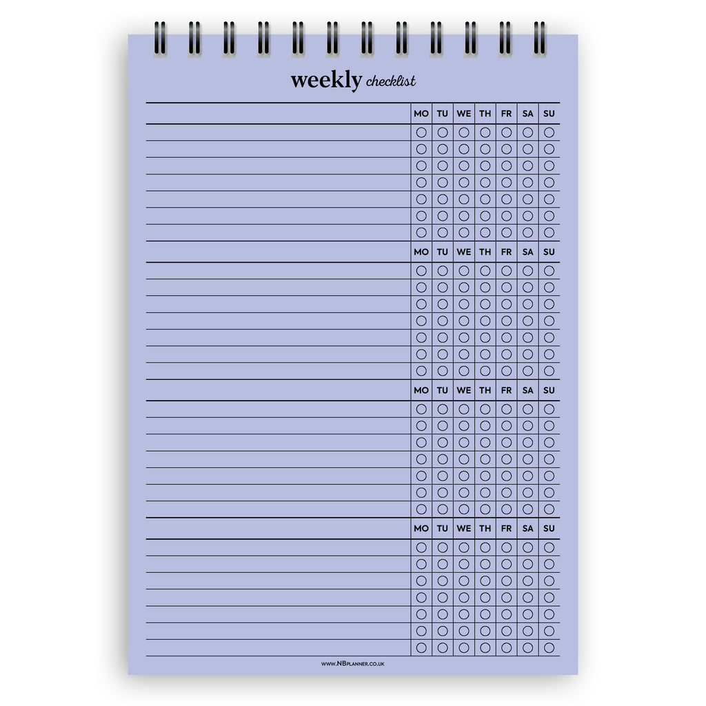 A5 weekly checklist notepad | Spiral desk pad | Coloured and white pap