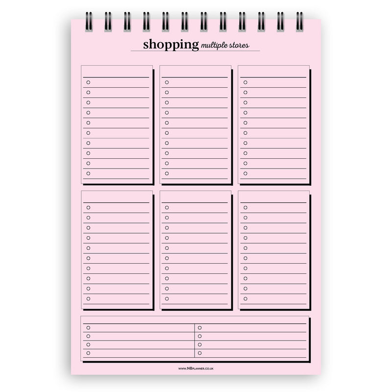 A5 multiple stores shopping list notepad | Spiral desk pad | Coloured and white paper