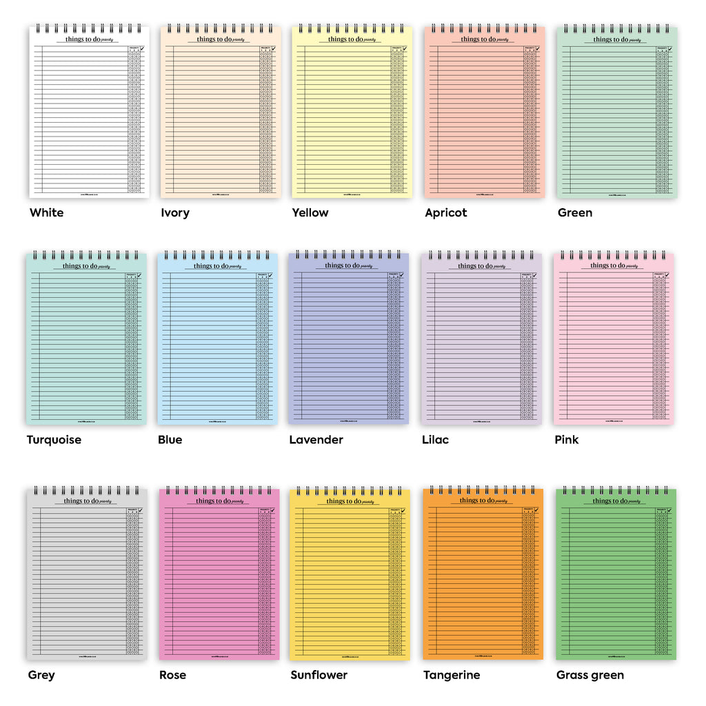 A5 things to do priority notepad | Spiral desk pad | Coloured and whit