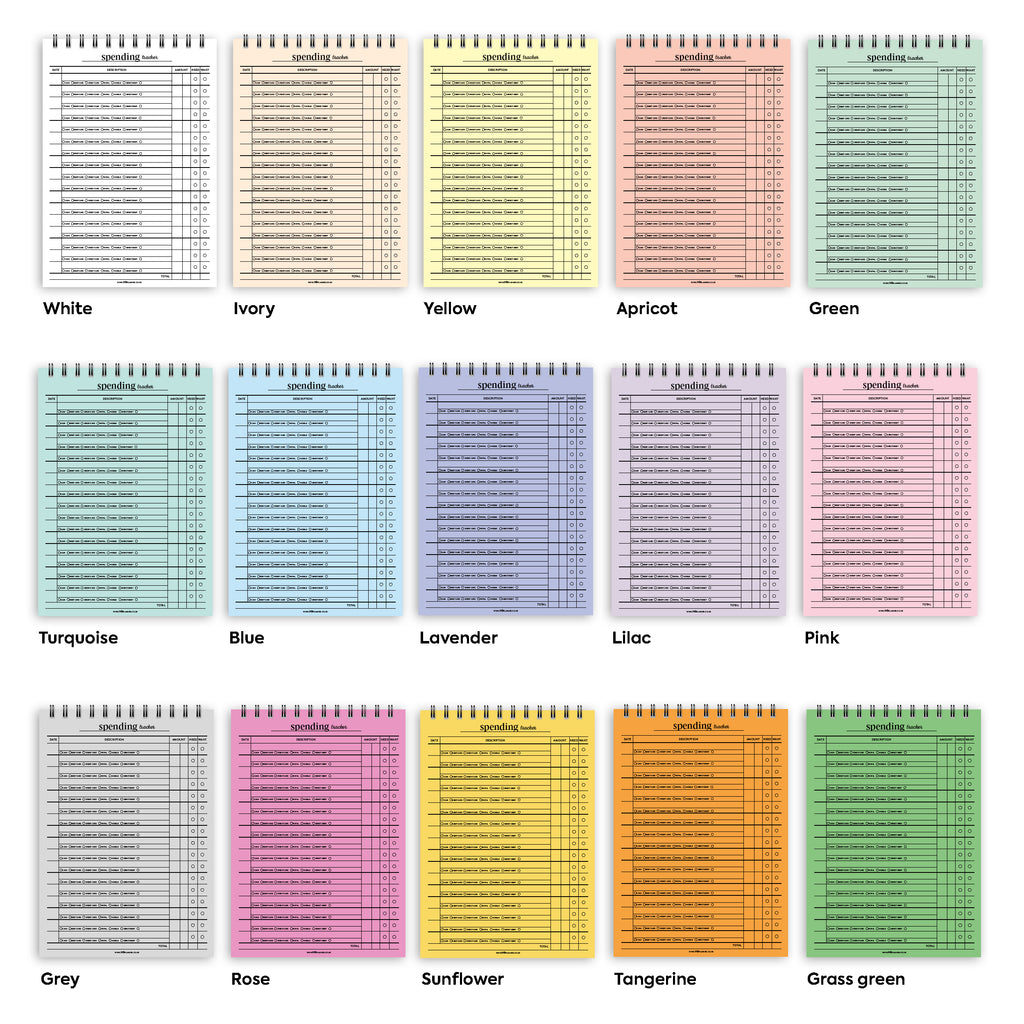 Tracker Notepage A5 spending tracker notepad | Spiral desk pad | Coloured and white pap
