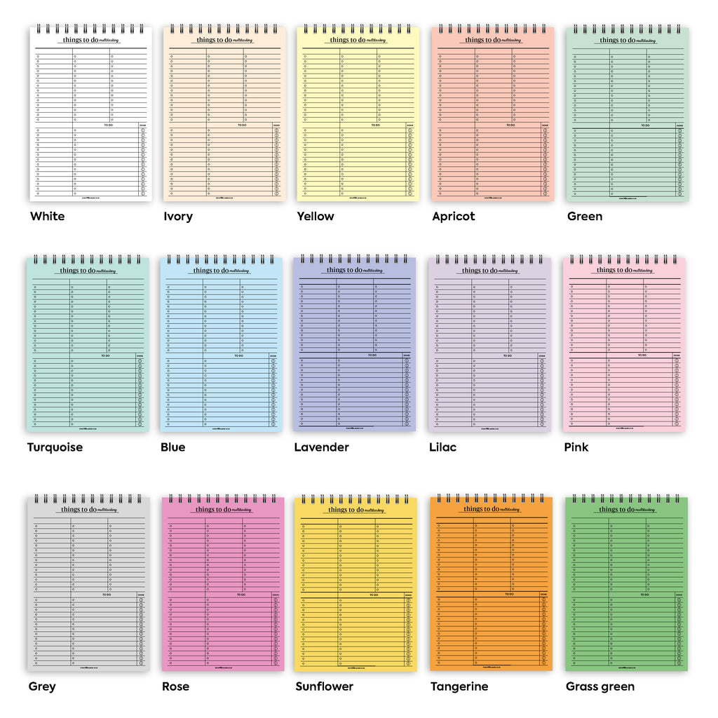 A5 things to do multitasking notepad | Spiral desk pad | Coloured and