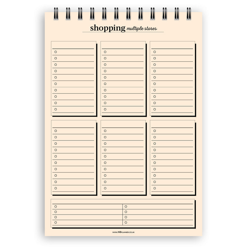 A5 multiple stores shopping list notepad | Spiral desk pad | Coloured and white paper