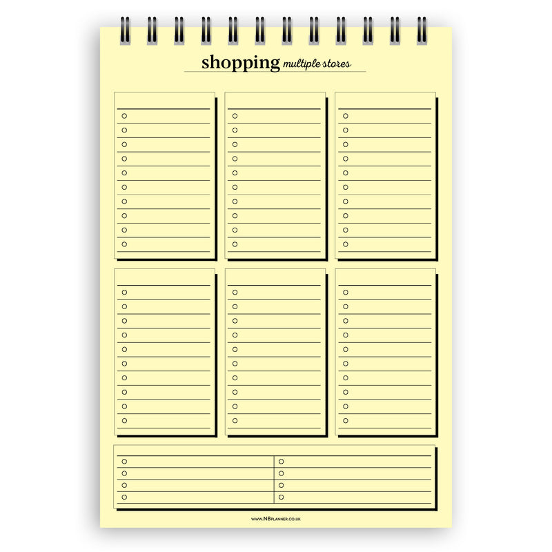 A5 multiple stores shopping list notepad | Spiral desk pad | Coloured and white paper