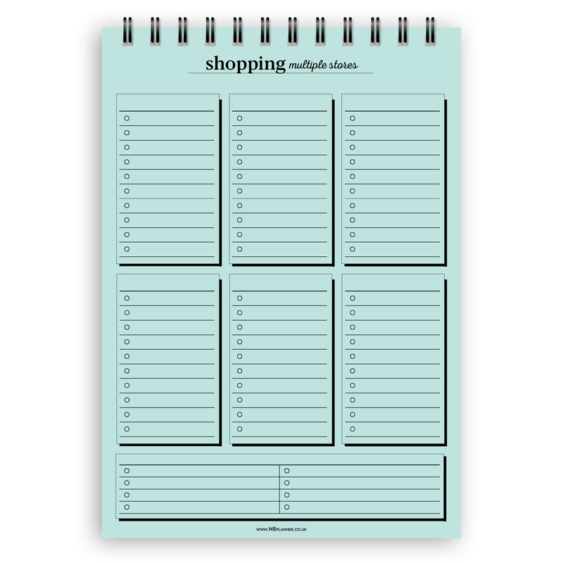 A5 multiple stores shopping list notepad | Spiral desk pad | Coloured and white paper