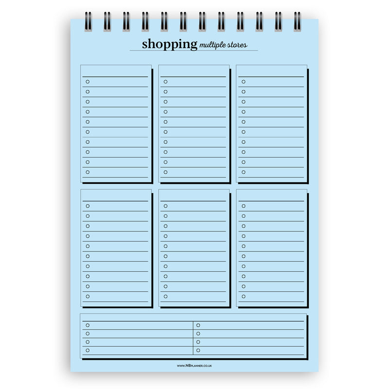 A5 multiple stores shopping list notepad | Spiral desk pad | Coloured and white paper