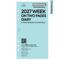 2027 Personal size Week on two pages diary organiser refill | Coloured paper