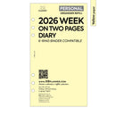 2026 Personal size Week on two pages diary organiser refill | Coloured paper