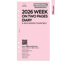 2026 Personal size Week on two pages diary organiser refill | Coloured paper