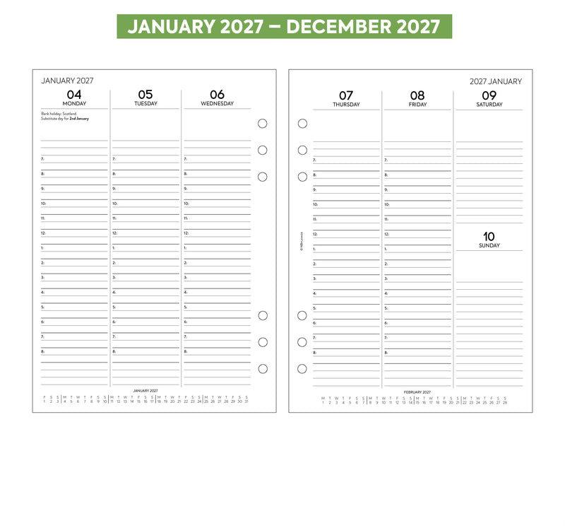 2027 A5 size week on two pages appointments diary organiser refill insert | Filofax A5 COMPATIBLE | 148 x 210mm