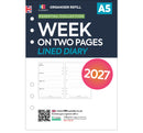 2027 A5 size week on two pages lined diary organiser refill insert | Filofax A5 COMPATIBLE | 148 x 210mm