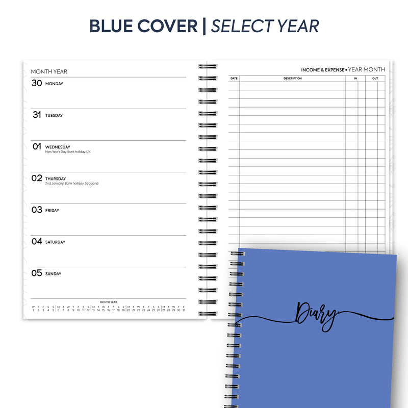 A5 Week on two pages income & expense spiral diary | Monthly/Weekly