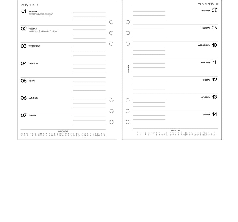 A5 size Week On One Page diary organiser refill | Essential