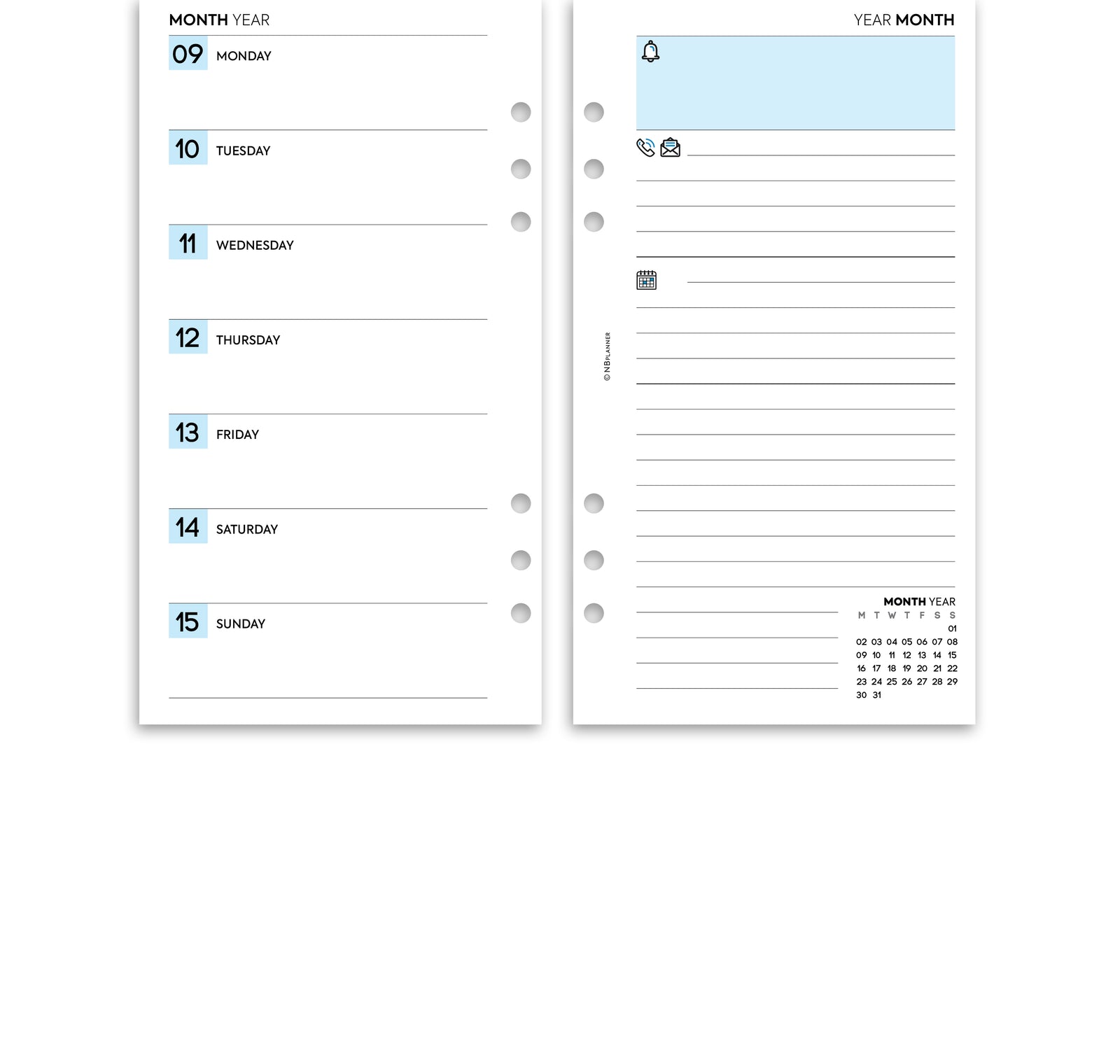 Personal size Diary & Notes organiser refill | Monthly/Weekly | Classi