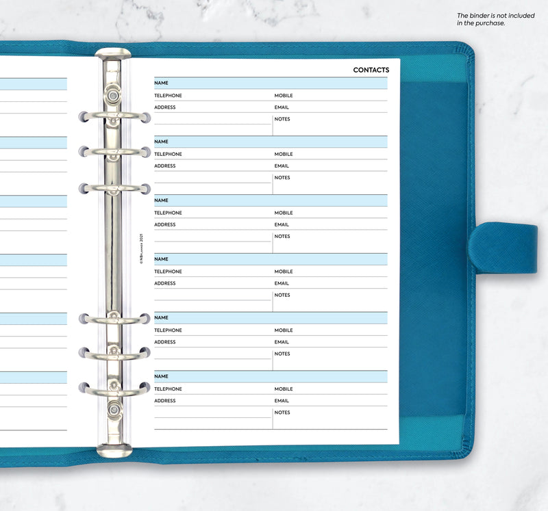 A5 size contacts notepaper organiser refill | Classic collection