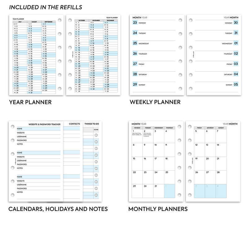 Pocket size Week on one page diary organiser refill | Classic collection