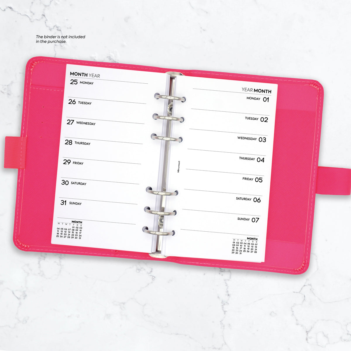Personal size Week on one page diary organiser refill